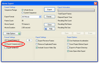 Export Compressed AVI